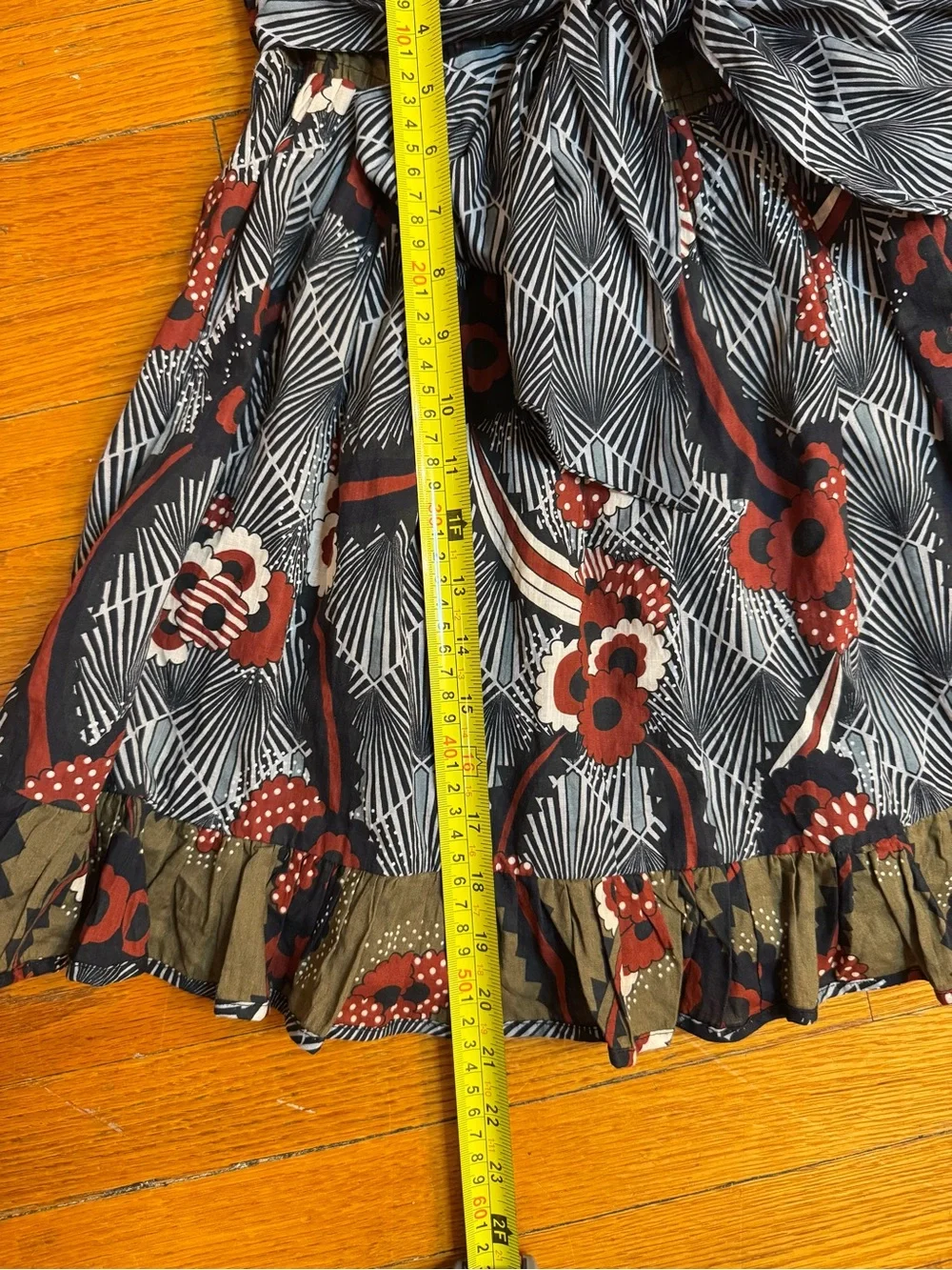 Anthropologie Floreat Mixed Print Bow Waist Ruffle Skirt Boho Size Medium